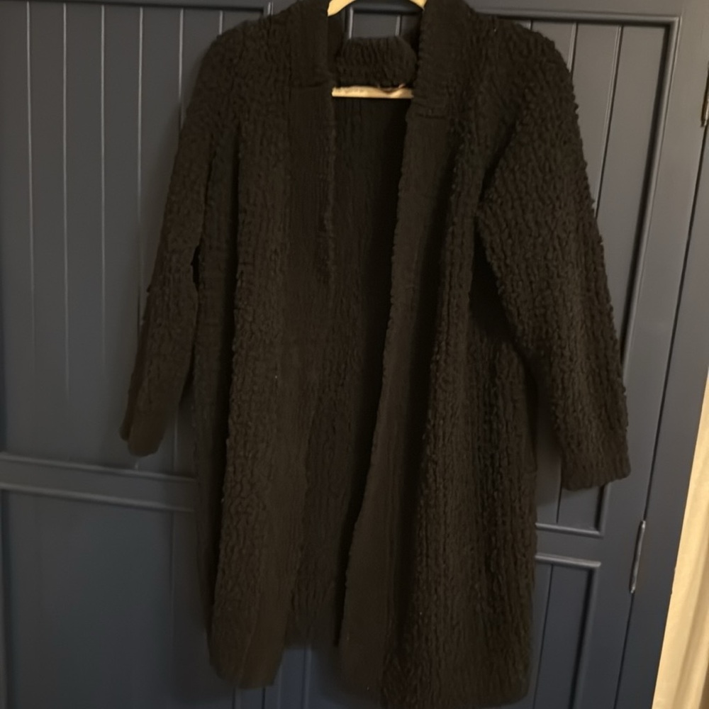 Anthropology POL Pop corn soft open front chunky black cardigan size Medium EUC